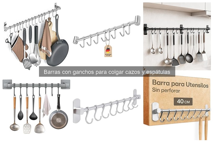 Comparativa de materiales en barras con ganchos para cocina