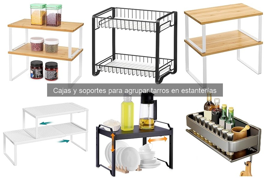 ** Comparativa de tamaños de cajas y soportes para tarros en cocina