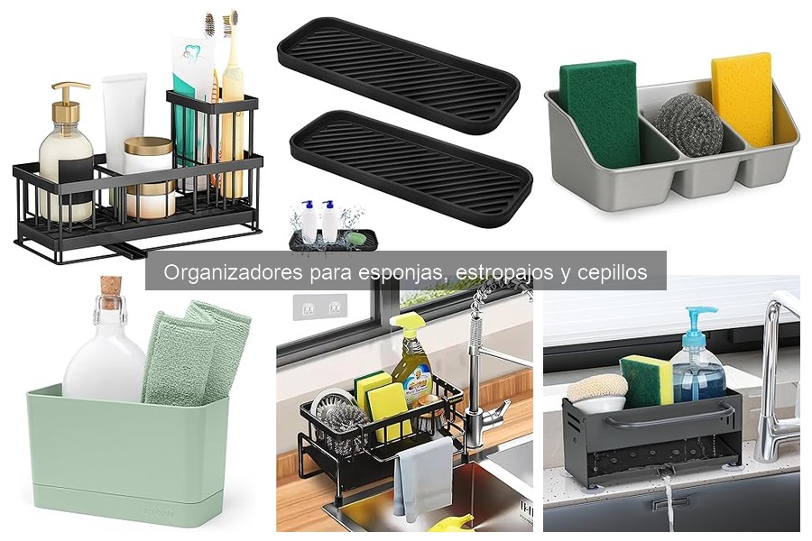 Ideas para organizar esponjas y cepillos en cocinas pequeñas