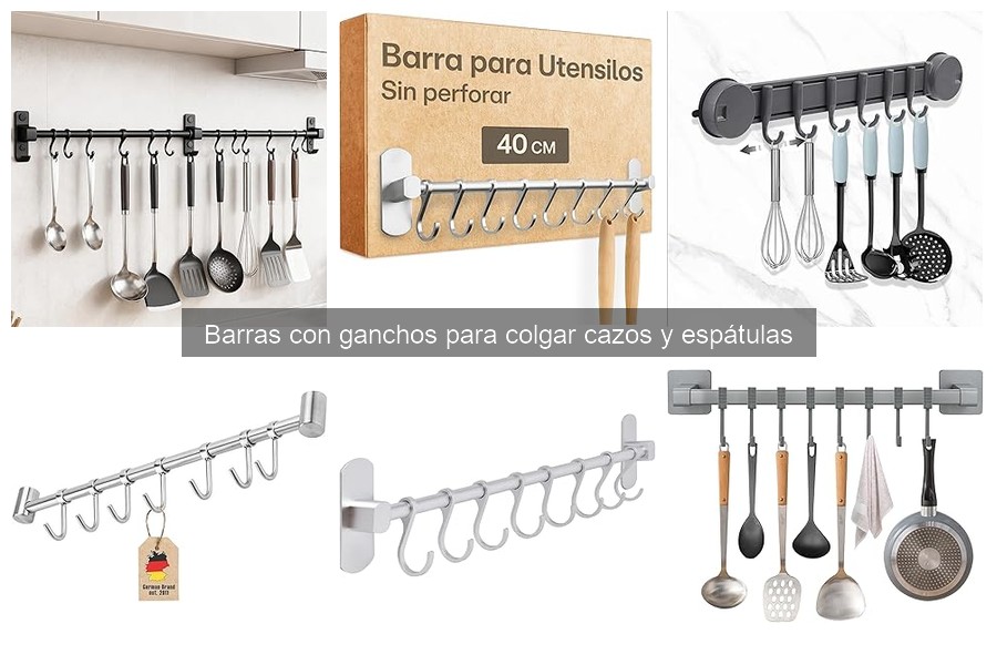 Mejores barras con ganchos para colgar cazos y espátulas