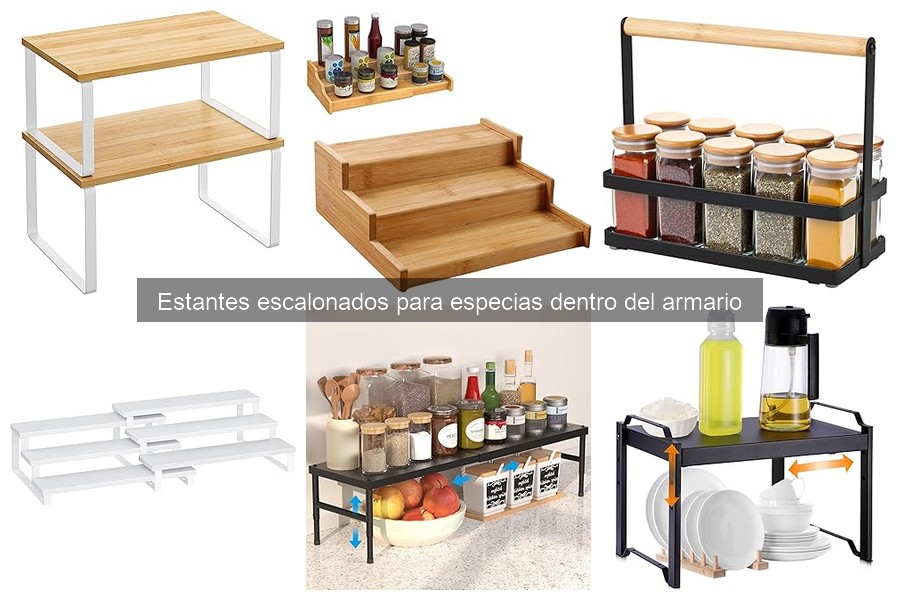 ¿Qué son los estantes escalonados para especias en cocina?