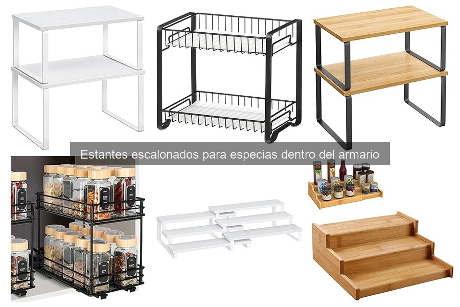 Tipos de estantes escalonados para especias en la cocina